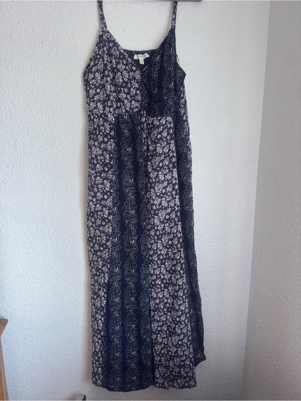 Loralette maxi dress features a vibrant blue and white block print Size 2X